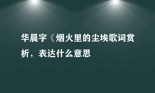 华晨宇《烟火里的尘埃歌词赏析，表达什么意思