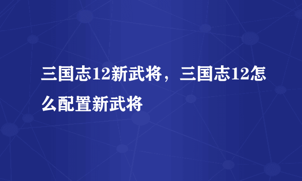 三国志12新武将，三国志12怎么配置新武将