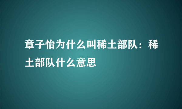 章子怡为什么叫稀土部队：稀土部队什么意思