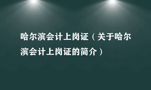 哈尔滨会计上岗证（关于哈尔滨会计上岗证的简介）