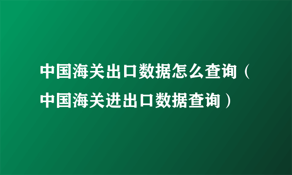 中国海关出口数据怎么查询（中国海关进出口数据查询）